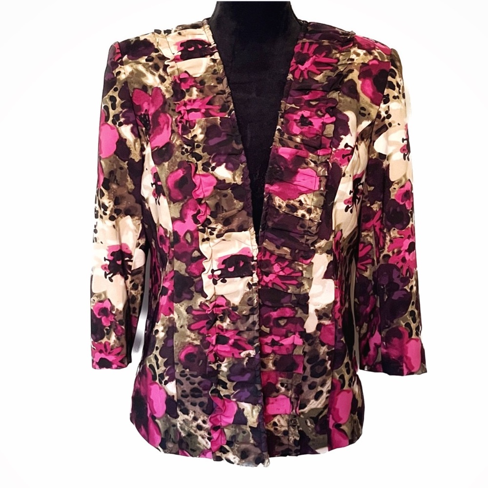 IVY CHIC New York Floral Watercolor Ruched Lapel Blazer Jacket Sz Small